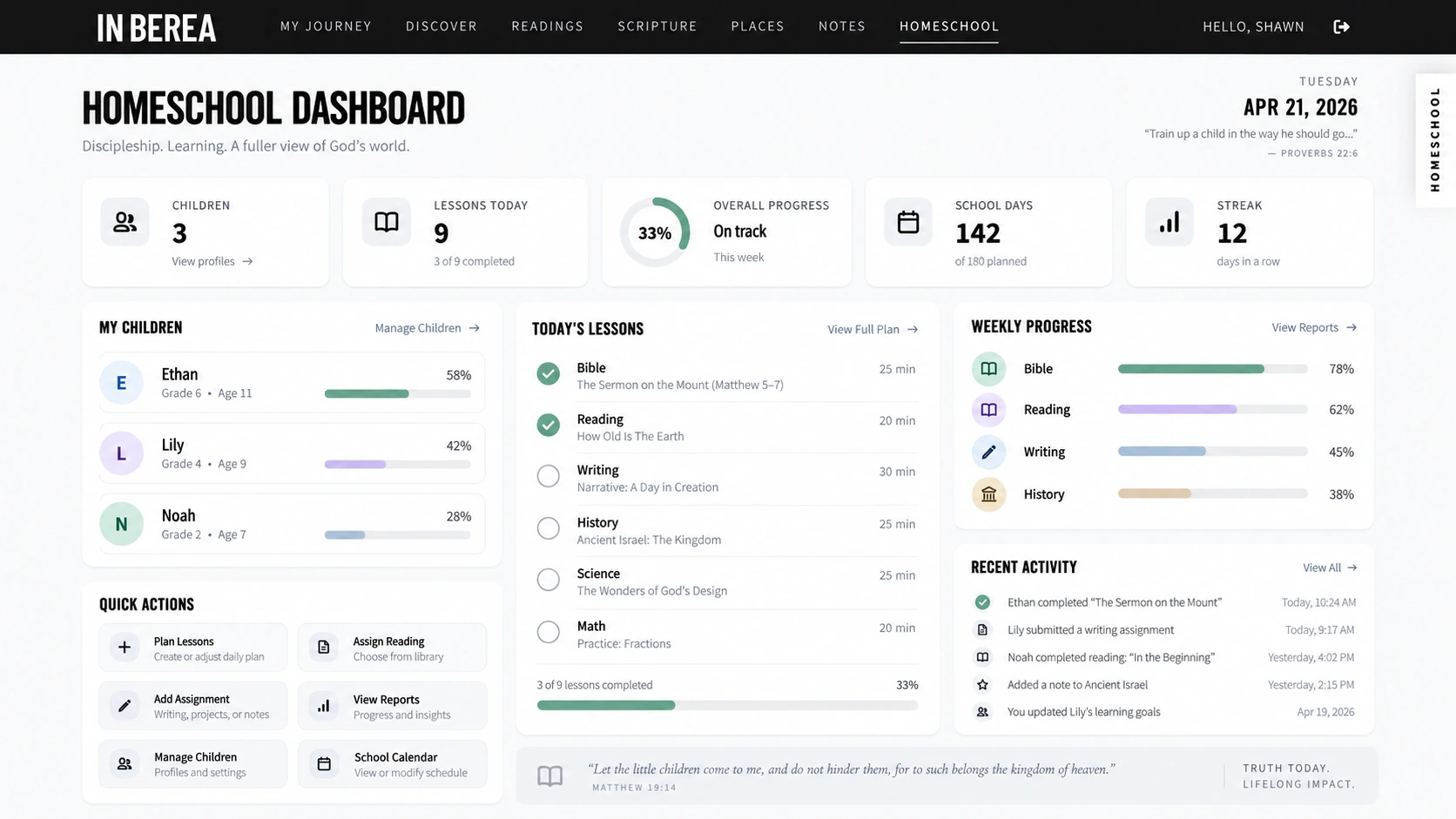 In Berea Homeschool dashboard